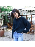 ケーブルラウンドニット/ネイビー
