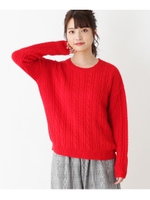 ケーブルルーズフィットニットプルオーバー/レッド(062)