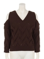 ケーブル肩あきニット/BROWN