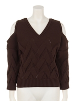 ケーブル肩あきニット/BROWN