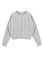 ケーブル編みショートニットプルオーバー/杢グレー