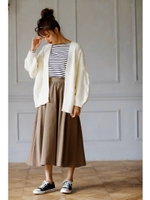 コーデュロイギャザー/スカート/ベージュ