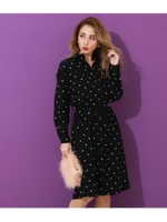 コーデュロイ小ドット柄シャツワンピース/ブラック(027)