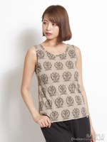 コットンモダール天竺 エンブレムプリントタンクトップ/ベージュ