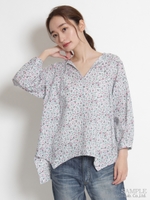 コットンリネンクロス小花プリントブラウス/ホワイト