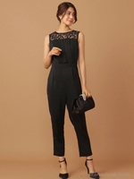 サテン×レースオールインワン/ブラック