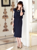 ネックレス付きシフォンドレープワンピース(S〜LL)/ネイビー(N)