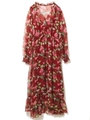 シフォン花柄ワンピース/レッド