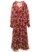 シフォン花柄ワンピース/レッド