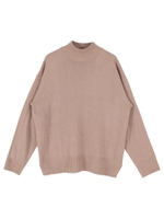 シンプルリブネックニット/ベージュ