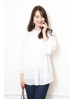 スタンドレースはぎチュニックブラウス/ホワイト