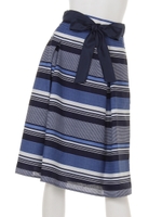 スラブパネルボーダーフレアスカート/ネイビー