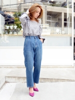 センターテーパードデニムパンツ/ライトブルー