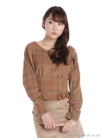 チェックシャーリンTOPS/ベージュ