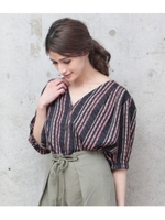 【AULI】 チェックブラウス/ネイビー(018)