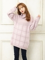 チェック切替オフタートルチュニック/ピンク