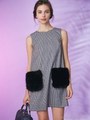 チェック柄エコファーポケットワンピース/GRY