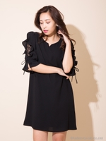 デザインスリーブワンピース/ブラック