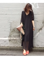 ネックギャザーワンピース/ブラック(019)