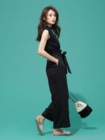 ハイウエストタックパンツ/ブラック