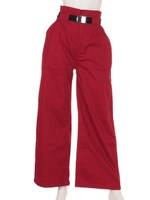 ハイウエストベルトカラーワイドパンツ/RED
