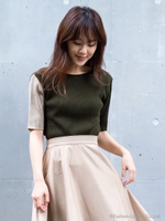 バイカラーニットトップス/KHAKI