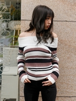 バッククロスワイドオフショルニット/ミックス1