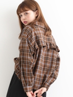 バックフリルチェックシャツ/ブラウン柄