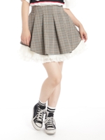 バックリボンチェック柄スカート/ベージュ