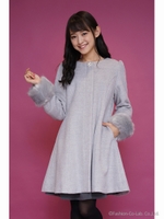 ビジューボタンノーカラーフレアコート/グレー