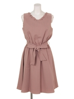 ピンストライプウエストリボン付ワンピース/ピンク