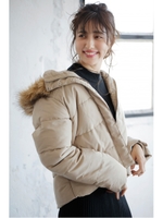 フードファー取り外し中綿コート/ベージュ