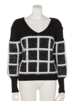 フェザーMIXバイカラーニットTOPS/ブラック