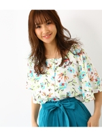 フラワー シャーリング ブラウス/柄WHT5