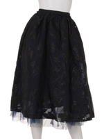 フラワー刺繍フレアスカート/NAVY