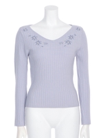 フラワー刺繍リブPO/パウダーブルー