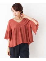 プリーツ切り替えコンパクトブラウス/レンガ(069)