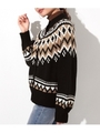ベッコウボタンジグザグ柄ニットブルゾン/ブラック(027)