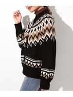 ベッコウボタンジグザグ柄ニットブルゾン/ブラック(027)