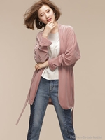 ベルト付きベロアノーカラーガウン/ピンク