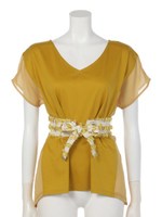 ベルト付シフォンドッキングTOPS/マスタード