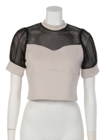 メッシュボリュームトップス/ベージュ