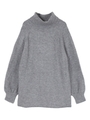 ラグランスリーブタートルニット/杢グレー
