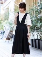 ラップ風サロペットタイトワンピース/ブラック