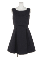 ラメジャガードフィット&フレアワンピース/ネイビー