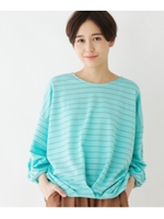 ラメ混ボーダー プルオーバー/グリーン(022)