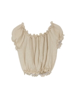 リネン混シャーリングオフショルダーブラウス/ベージュ