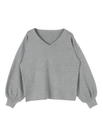 リブ編みボリュームスリーブニット/杢グレー