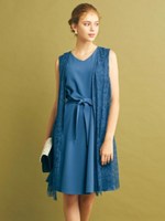 レースジレレイヤード風ワンピース/ブルー