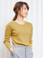 ワイドリブ前後2wayクルーネックニット/マスタード